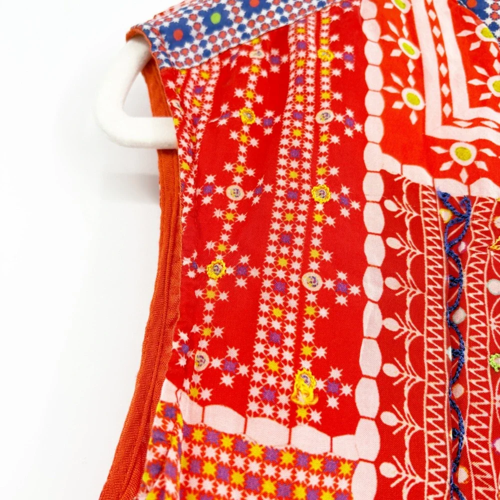 Anthropologie Tanvi Kedia Womens Red Patchwork Boho Sol Maxi‎ Dress Size S